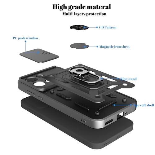 Image of Tough Armor Bumper Back Cover Case for OnePlus Nord 6 5G | Sliding Camera Cover, Kickstand & Ring Holder 360 Degree Protection Back Cover Case for OnePlus Nord 6 5G - Black