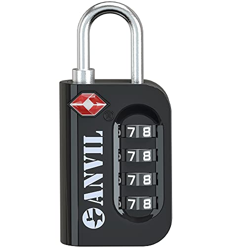 TSA Luggage Locks - 4 Digit Combination Steel Padlocks - Approved Travel Lock for Suitcases & Baggage (Black 1 Pack)