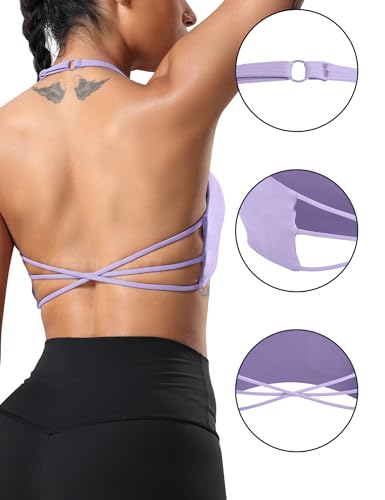 Image of YEOREO Women's Sports Bra Halter Workout Sports Bra Strappy Criss Cross Back Bra Removable Padded Yoga Crop Top