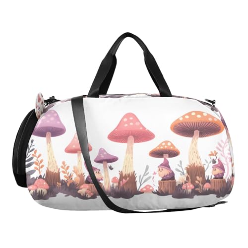 YETTASBIN Sport Travel Duffel Bag for Girls Boys, Mushroom Gnome Large Waterproof Weekender Overnight Bag, Detachable Shoulder Strap Gym Bag with Shoe Compartment & Wet Pocket2