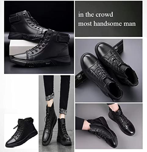 Men's Italian High-Top Cashmere Leather Boots,Autumn&Winter New with Side Zipper Chukka Boots Non-Slip.2