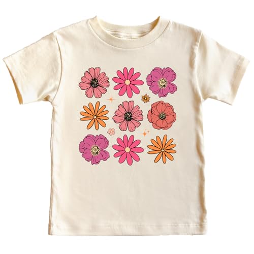 Flowers Shirt for Girls Cute Girly Colorful Floral Tee for Toddlers and Kids