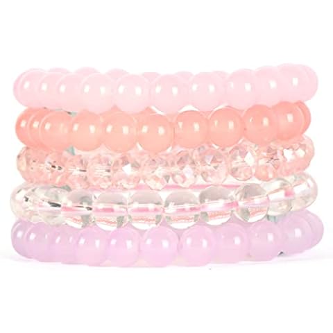 CASDAN 5Pcs 8mm Beaded Stretch Bracelet Handmade Glass Bracelet for Women Mens Multicolor Crystal Round Beads Bracelet Elastic Bead Bracelets Jewelry Cover