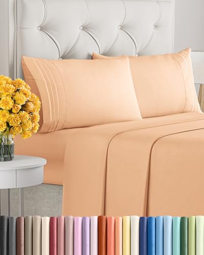Image of Cal King Size 4 Piece Sheet Set - Ultra Soft & Cooling Bed Sheets - Peach | Fits 8 Inch to 16 inch Mattress, Wrinkle Free & Fade Resistant with Deep Pockets, Breathable, Comfy Hotel Luxury Bedding