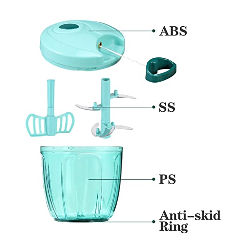 Image of Manual Food Processor Vegetable Chopper with 5 Blades, Easy Hand Pull Portable Garlic Crusher, Whisk and Smoothie Blender, 1000ml (Blue) by Valuetools