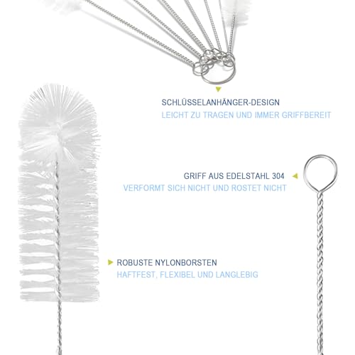 Flaschenbürste, 8 Stück Nylon Reinigungsbürsten Set Zum Milchschlauchbürste für Kaffeevollautomat, Strohhalme Bürste,Pfeifenreiniger Bürste, Flaschenbürste (Weiß)