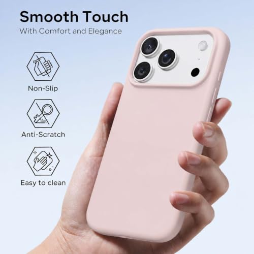 Image of DIZORO Compatible with iPhone 17 Pro Case (2025), Liquid Silicone 3 Layers Full Covered Soft Gel Rubber Shockproof Protective Cover with Anti-Scratch Microfiber Lining - Sand Pink