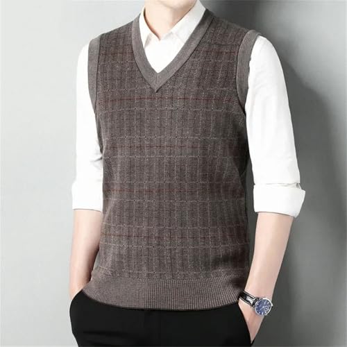 Men'S Thickened Casual Sweater Tank Top Warm V-Neck Striped Sleeveless Vest For Fall And Winter Dark Gray9 Xxxl3