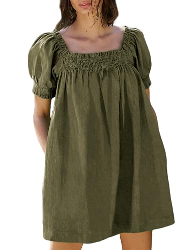 Huaqiao Womens Summer Mini Dress 2025 A-Line Beach Sundress Casual Loose Dress with Pockets