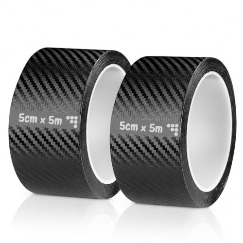 Image of LandVK Carbon Fiber Door Sill Protector Tape, Car Footstep Guard, Paint Protection Film PPF Tape for Car, Anti Scratch, Black Textured, 5cm x 5m, 2 Pcs