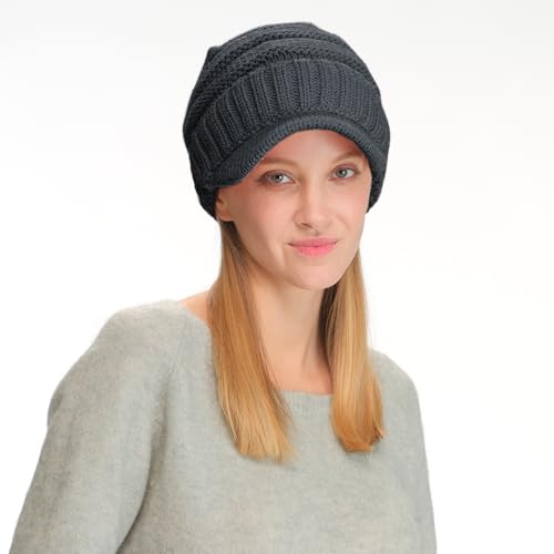 Image of C.C Trendy Warm Oversized Chunky Soft Oversized Ribbed Slouchy Knit Hat with Visor Brim