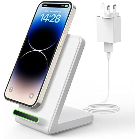 JoyGeek Wireless Charger, With 18W Adapter, Wireless Charging Stand for iPhone 14/13/12/11/Pro Max/Pro/Mini/XR/XS/X/8, Qi-Certified Phone Charger Station for Galaxy S22/S21/S20/S10/S9/S8/S7 Cover