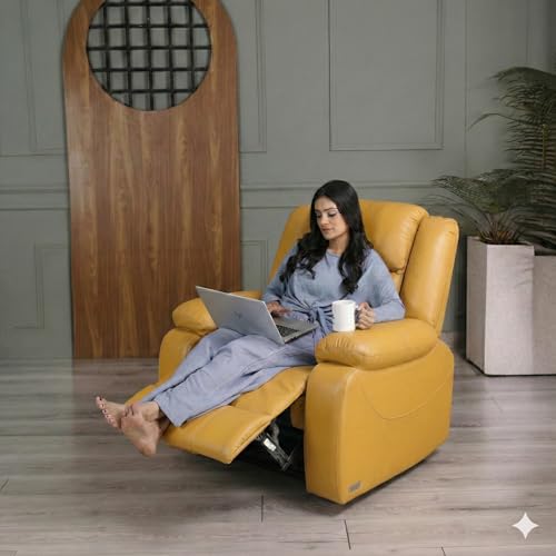 Image of Solis Royale 1 Seater Recliner Sofa Chair | Motorized Recliner Lounge Sofa Chairs for Relaxing | Comfortable Cushioned | Living Room, Bedroom, Office (Classy Calm - Yellow, Classy Calm - Leatherette)
