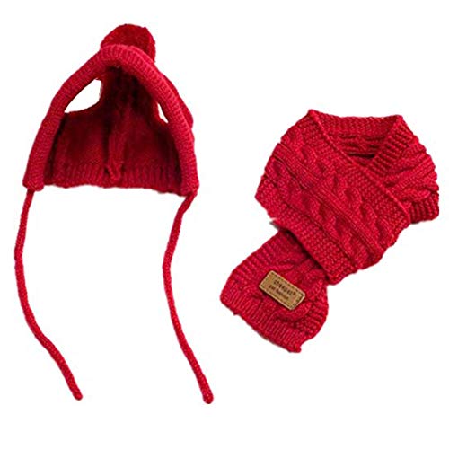 Levoberg - Conjunto de bufanda para perro y bufanda de punto para animales de invierno, diseño estético, color rojo Cover