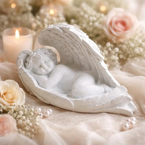 Image of CraftVatika White Sleeping Angel Cherub Figurine Set - Elegant Home Decor Showpiece for Living Room, Bedroom & Office Premium Decorative Statue for Anniversary, Housewarming, Birthday