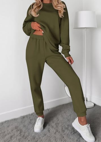 KIRUNDO Sweatsuits Women 2 Piece Outfit Matching Lounge Set(Army Green,M) - image 3