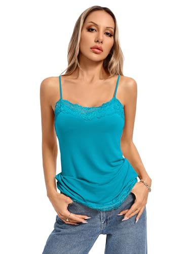Image of Kate Kasin Women's Adjustable Spaghetti Strap Lace Trim Cami Tunic Tank Top 3PACK