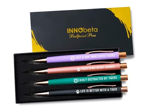 InnoBeta Tiger Gifts for Women, Tiger Lover Ballpoint Pen Set of 4 for Holidays, Christmas
