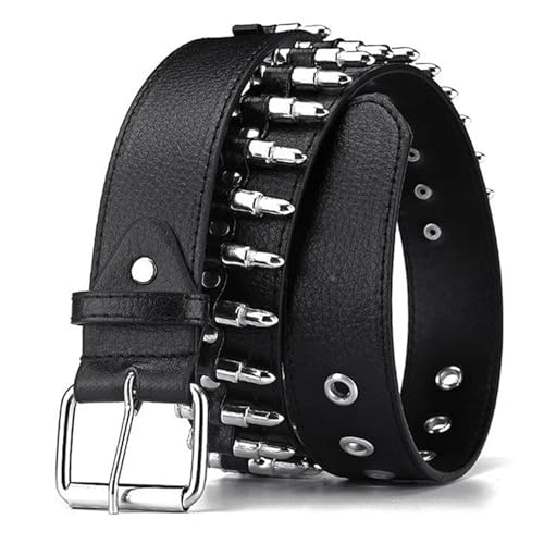 Rivet Hollow Bullet Decoration Belt Man's Goth Rock Ladies Leather Studded Wild Adjustable Women Punk Black Belt4