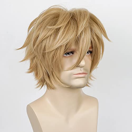 Image of Max Beauty Unisex Anime Blonde Wig, Short Cosplay Wigs With Bangs Heat Resistant Hair for Party and Halloween for Gift + Free Cap