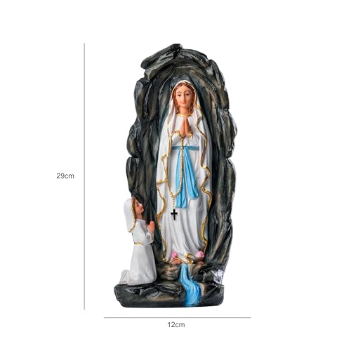 Image of Grotto of Mother Mary and Girl Statues First Holy Communion Birth Day Gifts for Girls Our Lady of Lourdes Christian Home Decor God Idol Showpiece, Multicolour, 12 X 8 X 29 CM