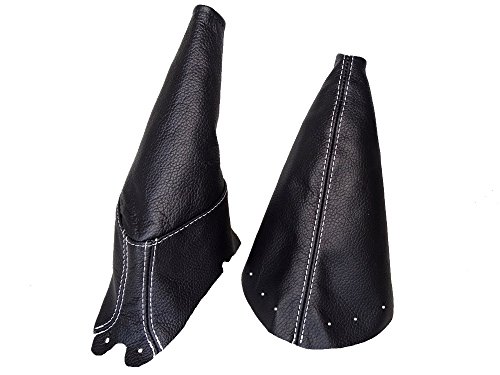 The Tuning-Shop for Ford Mustang 1995-1999 Shift & Handbrake Boot Black Genuine Leather White Stitching