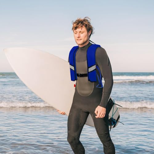 Nhujevkom Zwemvest voor volwassenen, uniseks reddingsvest voor volwassenen, draagbaar reddingsvest van nylon, snorkelvest met automatische opblazende functie voor peddelboard, drijven, kajakken - Afbeelding 3