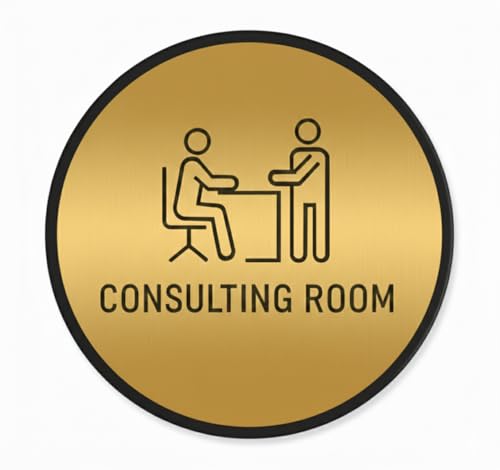 Image of Premium Brushed Golden Consulting Room Round Acrylic Sign Board Self adhesive Tape Sign 6 inch for Mall Business Stores Cafe Shop corporate Hospital Hotel School Office