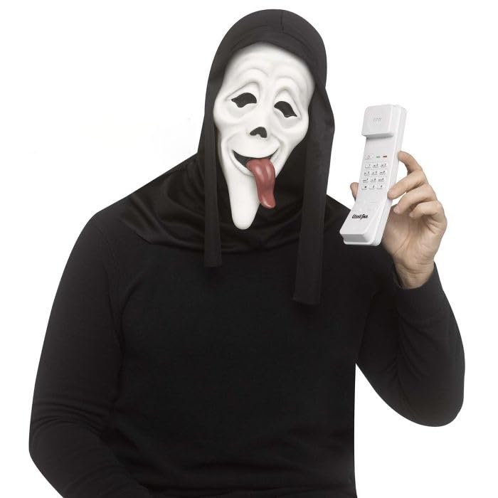 Scary Movie Wassup! Halloween Kostümzubehör-Set Ghost Face Scream Maske mit Kapuze und Telefon mit Klingelton Geist Horrorfilm