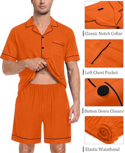 Image of SWOMOG Mens Pajama Set Short Sleeve 2 PCS Sleepwear Button Down Soft Loungewear Modal Set Pj Set with Pockets S-3XL