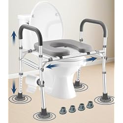 Toilet Seat Riser Extra Wide, 500lb Raised Toilet Seat with Handles,Seat Height Adjustable from 19“ to 25” and Internal Width from 25.5“ to 30.5, Handicap Raised Toilet Chair for Seniors