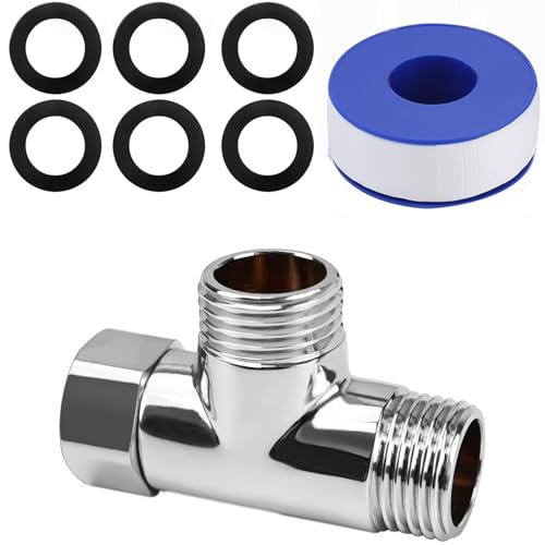 Raccord en T 1/2 Pouce Acier Inoxydable - Distributeur d'Eau 3 Voies avec 6 Rondelles et Ruban PTFE - Adaptateur pour Robinet d'Eau Potable (20 mm)