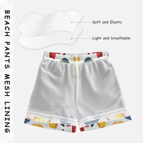 Boys Beach Board Shorts Cowboy Hat Star White Swim Trunk Teen Swimwear4