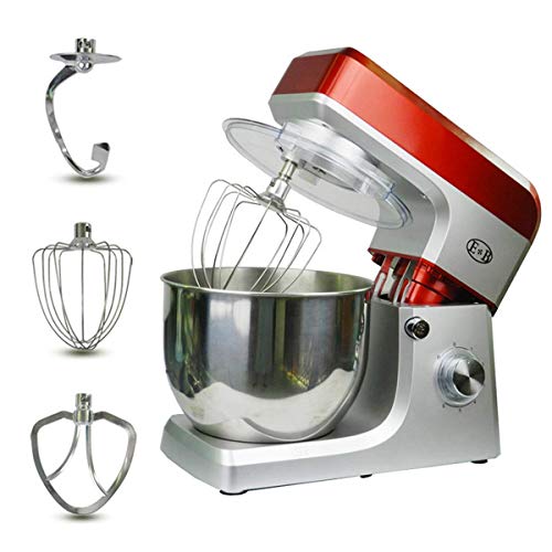 Küchenmaschine Mixer & Standmixer / 1500W Elektromotor/Teighaken, Schneebesen, Schläger, Spritzschutz, 6-Gang - 7 Liter Edelstahl-Rührschüssel, 4.110V