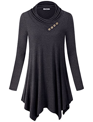 Cestyle Tunic Sweaters for Women, Tops Long Sleeve Cowl Neck Casual Juniors Sweatshirt Shirt Dress Carbon Black Large