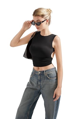 SUUKSESS Women Sexy Backless Tank Top Going Out Double Lined Y2k Basic Crop Tops4