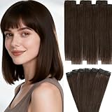 Clip in Hair Extensions Real Human Hair, 10 Inch Short Invisible Remy Human hair Clip in Extensions for Women Seamless Straight 6 Pcs Per Set with Double Weft (Dark Brown, 10 Inch)