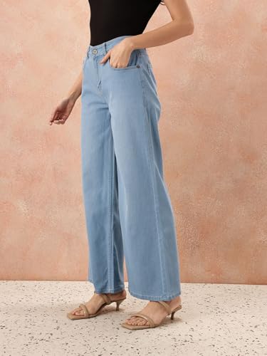 Image of Vogaan Women's High Waist Jeans || Flared Bell Bottom Bootcut Pants || Wide Leg Denim - Perfect for Travel, Party & Everyday Use