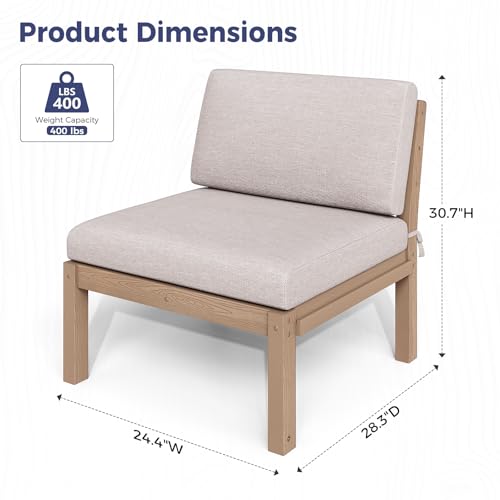 Image of Modular Outdoor Patio Furniture Armless Seat, HIPS All-Weather Outdoor Sectional Sofa with High-Density Thick Cushions, Easy Side Interlock, Patio Seat for Backyard, Balcony, Deck (Teak)