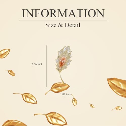 Image of Rhinestone Leaf Brooch Pins - Crystal & Gold-plated Lapel Pin Jewelry for Women - Birthday Gift for Wife or Friends