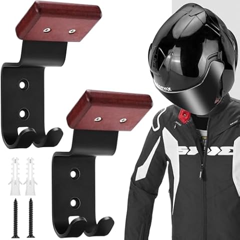PAHTTO Motorcycle Helmet Holder 2 Pack, Helmet Rack Wall Mount with Double Hook, Helmet Hanger for Football Helmet, Hats, Coats, Sportswear, Motorcycle Accessories for Men Cover