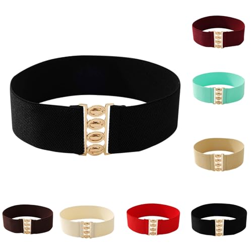 HGps8w Wide Belts for Women Chic Metal Buckle Elastic Stretchy Adjustable Waist Cinch Belt2