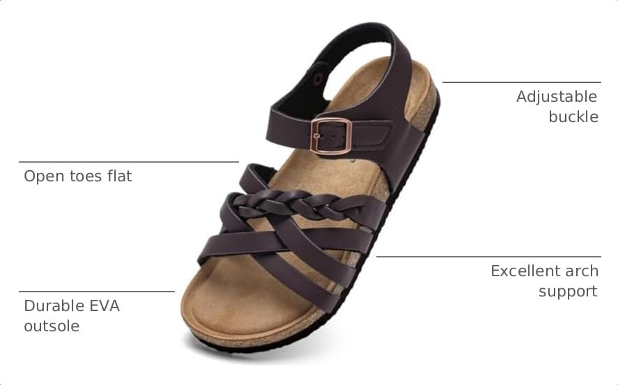 Image of Torotto Girls Sandals with Cork Footbed Adjustable Buckle Casual Slides Sandals Open Toes Flat for Kids Toddler