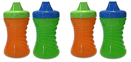 Gerber Graduates 10 Ounce Fun Grips Hard Spout Sippy Cup, 4 Count, Green/Orange