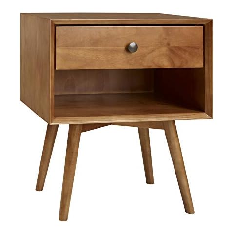Walker Edison Mid Century Modern Wood Nightstand Side Table Bedroom Storage Drawer and Shelf Bedside End Table, 1 Drawer, Caramel Cover