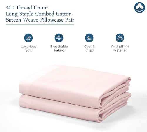 Image of Royale Linens 400 Thread Count 100% American Grown Cotton Standard Pillowcase Set - Luxury Sateen Standard Pillow case - 20 inchx26 inch Inch - Soft & Smooth Set of 2 Pink Pillowcases - (Std, Kyoto Blush)