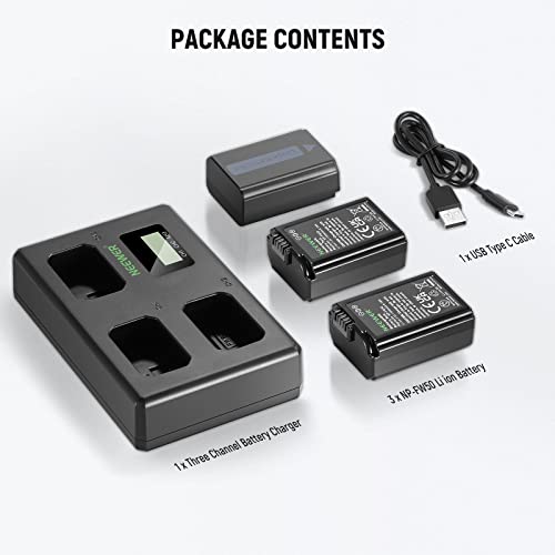 NEEWER Replacement Battery and Charger Set for NP-FW50, 3 Pack Batteries | 1100mAh, Triple Slot USB Charger, Compatible with Sony ZV-E10 A7 A7R A7RII A7II A7SII A7S A7RII A6300 A6400 A6500 RX10 - image 8