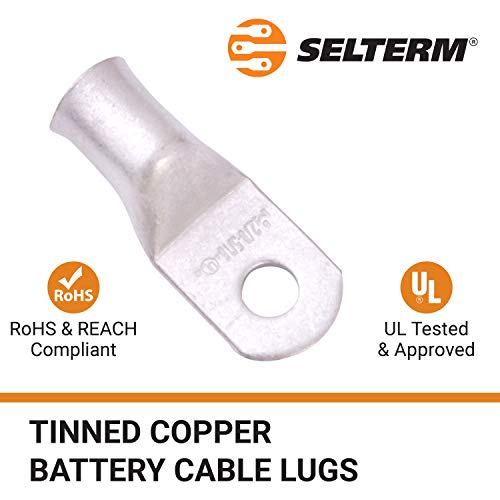 Selterm 5Pcs 2/0 Awg 5/16" Stud Tinned Copper Wire Lugs, Battery Lugs, Ring Terminals, Battery Cable Ends, 00 Gauge Ring Terminal Connectors, Ul Marine Grade Electrical Battery Terminal Connectors #TOP2