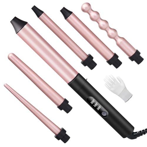 Unipampa 6 in 1 Ferri arricciacapelli set, Set Ferro Arricciacapelli, Ondulatore Modellatore Multifunzione, Ferro ondulato in ceramica con guanti, Temperatura Regolabile, Riscaldamento Rapido PTC