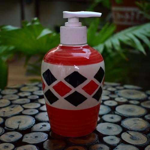 Image of Ceramic Liquid Soap Dispenser, 300 ml, Red Berry | Refillable Pump Bottle for Hand Wash, Lotion, Shampoo & Kitchen Use, 2 Pieces